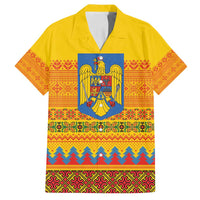 Romania Merry Christmas Family Matching Off Shoulder Short Dress and Hawaiian Shirt Romania Emblem Traditional Folk Art - Polynesian Pride