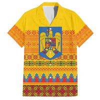 Romania Merry Christmas Family Matching Short Sleeve Bodycon Dress and Hawaiian Shirt Romania Emblem Traditional Folk Art - Polynesian Pride
