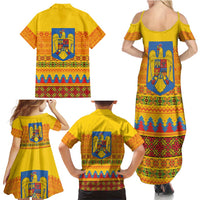 Romania Merry Christmas Family Matching Summer Maxi Dress and Hawaiian Shirt Romania Emblem Traditional Folk Art - Polynesian Pride