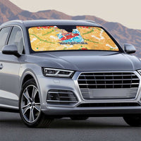 Hawaii Mele Kalikimaka Auto Sun Shade Funny Santa Claus Surfing on Tropical Plants - Polynesian Pride