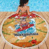 Hawaii Mele Kalikimaka Beach Blanket Funny Santa Claus Surfing on Tropical Plants - Polynesian Pride