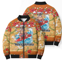 Hawaii Mele Kalikimaka Bomber Puffer Jacket Funny Santa Claus Surfing on Tropical Plants - Polynesian Pride