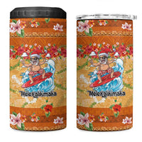 Hawaii Mele Kalikimaka 4 in 1 Can Cooler Tumbler Funny Santa Claus Surfing on Tropical Plants - Polynesian Pride