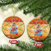 Hawaii Mele Kalikimaka Ceramic Ornament Funny Santa Claus Surfing on Tropical Plants LT03 Circle Multicolor - Polynesian Pride