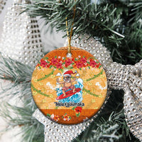 Hawaii Mele Kalikimaka Ceramic Ornament Funny Santa Claus Surfing on Tropical Plants LT03 - Polynesian Pride