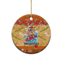 Hawaii Mele Kalikimaka Ceramic Ornament Funny Santa Claus Surfing on Tropical Plants LT03 - Polynesian Pride