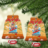 Hawaii Mele Kalikimaka Ceramic Ornament Funny Santa Claus Surfing on Tropical Plants LT03 Bell Flake Multicolor - Polynesian Pride