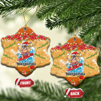 Hawaii Mele Kalikimaka Ceramic Ornament Funny Santa Claus Surfing on Tropical Plants LT03 Snow Flake Multicolor - Polynesian Pride