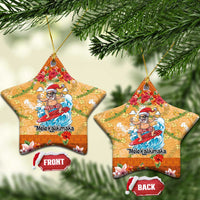 Hawaii Mele Kalikimaka Ceramic Ornament Funny Santa Claus Surfing on Tropical Plants LT03 Star Multicolor - Polynesian Pride