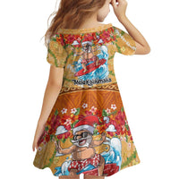 Hawaii Mele Kalikimaka Family Matching Long Sleeve Bodycon Dress and Hawaiian Shirt Funny Santa Claus Surfing on Tropical Plants - Polynesian Pride