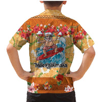 Hawaii Mele Kalikimaka Family Matching Mermaid Dress and Hawaiian Shirt Funny Santa Claus Surfing on Tropical Plants - Polynesian Pride
