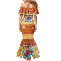 Hawaii Mele Kalikimaka Family Matching Mermaid Dress and Hawaiian Shirt Funny Santa Claus Surfing on Tropical Plants - Polynesian Pride