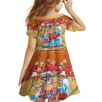 Hawaii Mele Kalikimaka Family Matching Off The Shoulder Long Sleeve Dress and Hawaiian Shirt Funny Santa Claus Surfing on Tropical Plants LT03 - Polynesian Pride