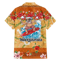 Hawaii Mele Kalikimaka Family Matching Off The Shoulder Long Sleeve Dress and Hawaiian Shirt Funny Santa Claus Surfing on Tropical Plants LT03 - Polynesian Pride