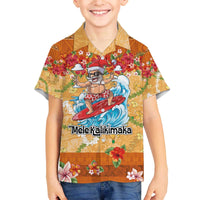 Hawaii Mele Kalikimaka Family Matching Off The Shoulder Long Sleeve Dress and Hawaiian Shirt Funny Santa Claus Surfing on Tropical Plants LT03 Son's Shirt Multicolor - Polynesian Pride