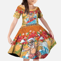 Hawaii Mele Kalikimaka Family Matching Off Shoulder Maxi Dress and Hawaiian Shirt Funny Santa Claus Surfing on Tropical Plants - Polynesian Pride