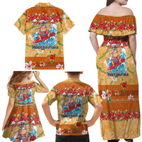 Hawaii Mele Kalikimaka Family Matching Off Shoulder Maxi Dress and Hawaiian Shirt Funny Santa Claus Surfing on Tropical Plants - Polynesian Pride