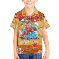 Hawaii Mele Kalikimaka Family Matching Off Shoulder Short Dress and Hawaiian Shirt Funny Santa Claus Surfing on Tropical Plants - Polynesian Pride