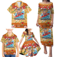 Hawaii Mele Kalikimaka Family Matching Puletasi and Hawaiian Shirt Funny Santa Claus Surfing on Tropical Plants - Polynesian Pride