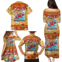 Hawaii Mele Kalikimaka Family Matching Puletasi and Hawaiian Shirt Funny Santa Claus Surfing on Tropical Plants - Polynesian Pride