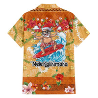 Hawaii Mele Kalikimaka Family Matching Short Sleeve Bodycon Dress and Hawaiian Shirt Funny Santa Claus Surfing on Tropical Plants - Polynesian Pride