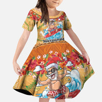 Hawaii Mele Kalikimaka Family Matching Summer Maxi Dress and Hawaiian Shirt Funny Santa Claus Surfing on Tropical Plants - Polynesian Pride