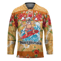 Hawaii Mele Kalikimaka Hockey Jersey Funny Santa Claus Surfing on Tropical Plants LT03 Unisex Multicolor - Polynesian Pride