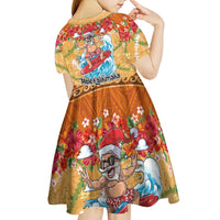 Hawaii Mele Kalikimaka Kid Short Sleeve Dress Funny Santa Claus Surfing on Tropical Plants - Polynesian Pride