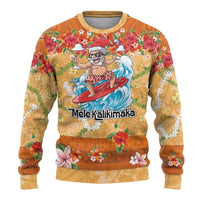 Hawaii Mele Kalikimaka Ugly Christmas Sweater Funny Santa Claus Surfing on Tropical Plants - Polynesian Pride