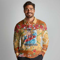Hawaii Mele Kalikimaka Long Sleeve Polo Shirt Funny Santa Claus Surfing on Tropical Plants - Polynesian Pride