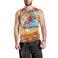 Hawaii Mele Kalikimaka Men Tank Top Funny Santa Claus Surfing on Tropical Plants - Polynesian Pride