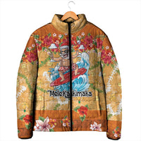 Hawaii Mele Kalikimaka Padded Jacket Funny Santa Claus Surfing on Tropical Plants - Polynesian Pride