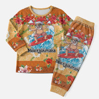 Hawaii Mele Kalikimaka Christmas Pajama Set Funny Santa Claus Surfing on Tropical Plants LT03 Men Multicolor - Polynesian Pride