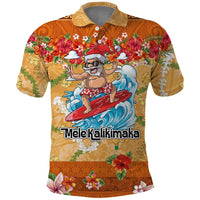 Hawaii Mele Kalikimaka Polo Shirt Funny Santa Claus Surfing on Tropical Plants LT03 Multicolor - Polynesian Pride