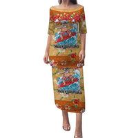 Hawaii Mele Kalikimaka Puletasi Funny Santa Claus Surfing on Tropical Plants LT03 Long Dress Multicolor - Polynesian Pride