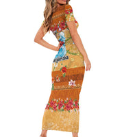 Hawaii Mele Kalikimaka Short Sleeve Bodycon Dress Funny Santa Claus Surfing on Tropical Plants LT03 - Polynesian Pride