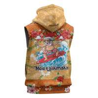 Hawaii Mele Kalikimaka Sleeveless Hoodie Funny Santa Claus Surfing on Tropical Plants - Polynesian Pride