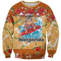 Hawaii Mele Kalikimaka Sweatshirt Funny Santa Claus Surfing on Tropical Plants - Polynesian Pride