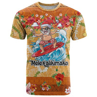 Hawaii Mele Kalikimaka T Shirt Funny Santa Claus Surfing on Tropical Plants LT03 Multicolor - Polynesian Pride