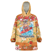 Hawaii Mele Kalikimaka Wearable Blanket Hoodie Funny Santa Claus Surfing on Tropical Plants - Polynesian Pride