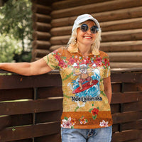 Hawaii Mele Kalikimaka Women Polo Shirt Funny Santa Claus Surfing on Tropical Plants - Polynesian Pride