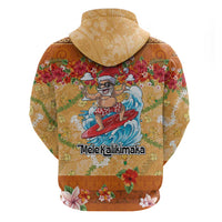 Hawaii Mele Kalikimaka Zip Hoodie Funny Santa Claus Surfing on Tropical Plants - Polynesian Pride