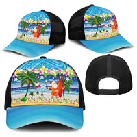Polynesian Merry Christmas Baseball Net Cap Funny Santa Beach Tropical Plant and Turtle - Polynesian Pride