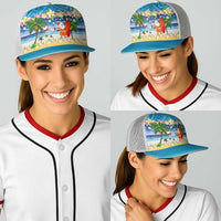 Polynesian Merry Christmas Baseball Net Cap Funny Santa Beach Tropical Plant and Turtle - Polynesian Pride