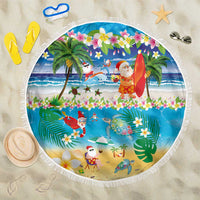 Polynesian Merry Christmas Beach Blanket Funny Santa Beach Tropical Plant and Turtle - Polynesian Pride