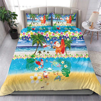 Polynesian Merry Christmas Bedding Set Funny Santa Beach Tropical Plant and Turtle - Polynesian Pride