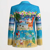 Polynesian Merry Christmas Blazer Funny Santa Beach Tropical Plant and Turtle - Polynesian Pride