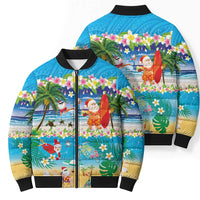 Polynesian Merry Christmas Bomber Puffer Jacket Funny Santa Beach Tropical Plant and Turtle LT03 - Polynesian Pride