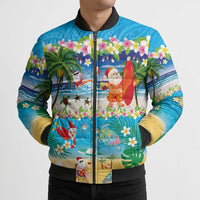 Polynesian Merry Christmas Bomber Puffer Jacket Funny Santa Beach Tropical Plant and Turtle LT03 - Polynesian Pride