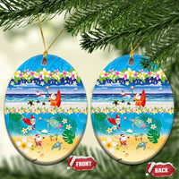 Polynesian Merry Christmas Ceramic Ornament Funny Santa Beach Tropical Plant and Turtle LT03 Oval Multicolor - Polynesian Pride